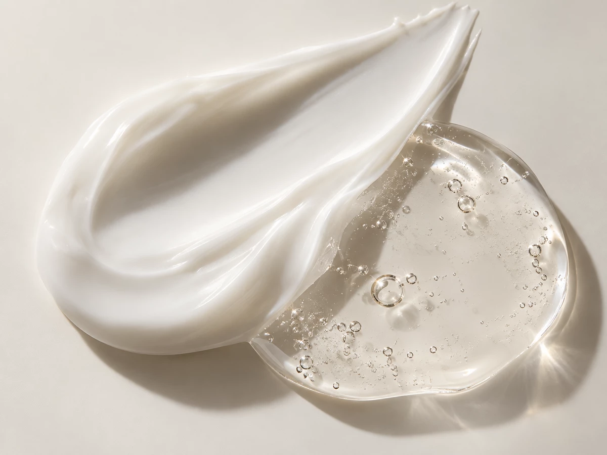 White cream swirl and transparent gel with fine bubbles