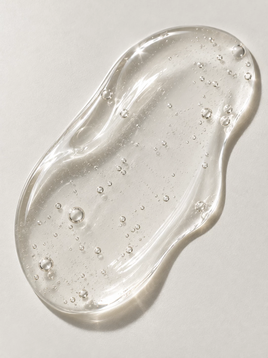 Transparent gel texture with bubbles on a white surface